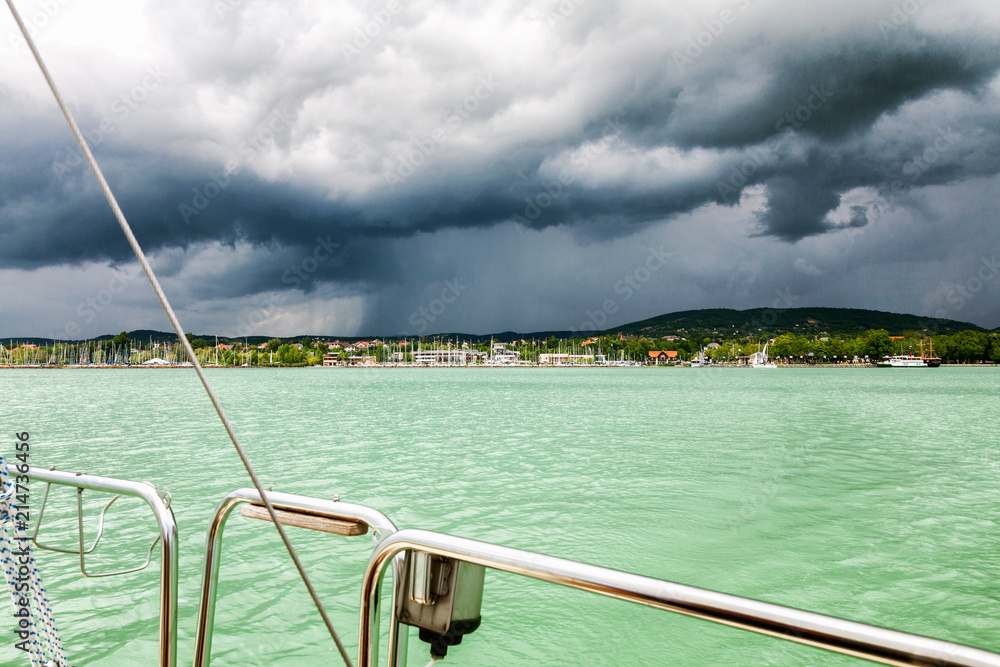 Marina with sailing yachts, bad weather, beautiful scenery Marina with sailing yachts, bad weather, beautiful scenery