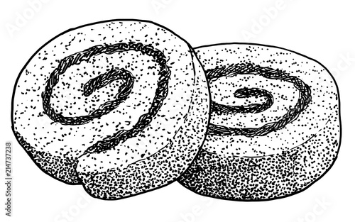 Sponge cake roll illustration, drawing, engraving, ink, line art, vector