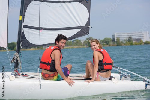 posing on the sailboat