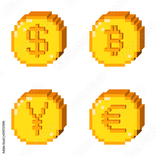 pixel 3D icons set