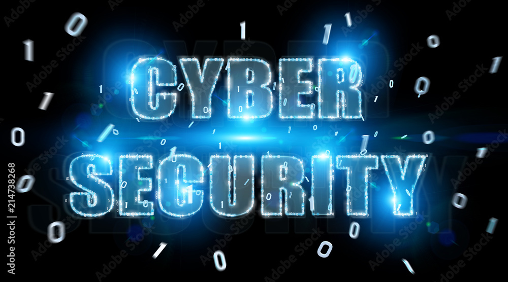 Cyber security text hologram 3D rendering Cyber security text hologram 3D rendering