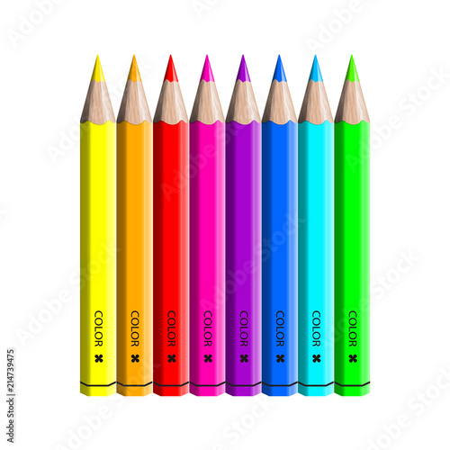 Set of neon colored pencil collection evenly arranged - seamless isolated vector illustration craynos on white background. 