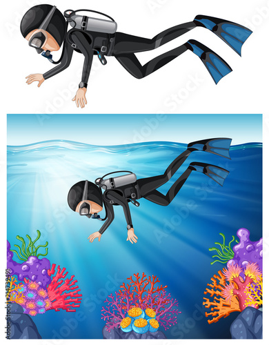 Scuba diver swimming in a reef