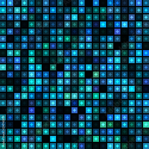 abstract seamless pattern. Blue and green glowing squares