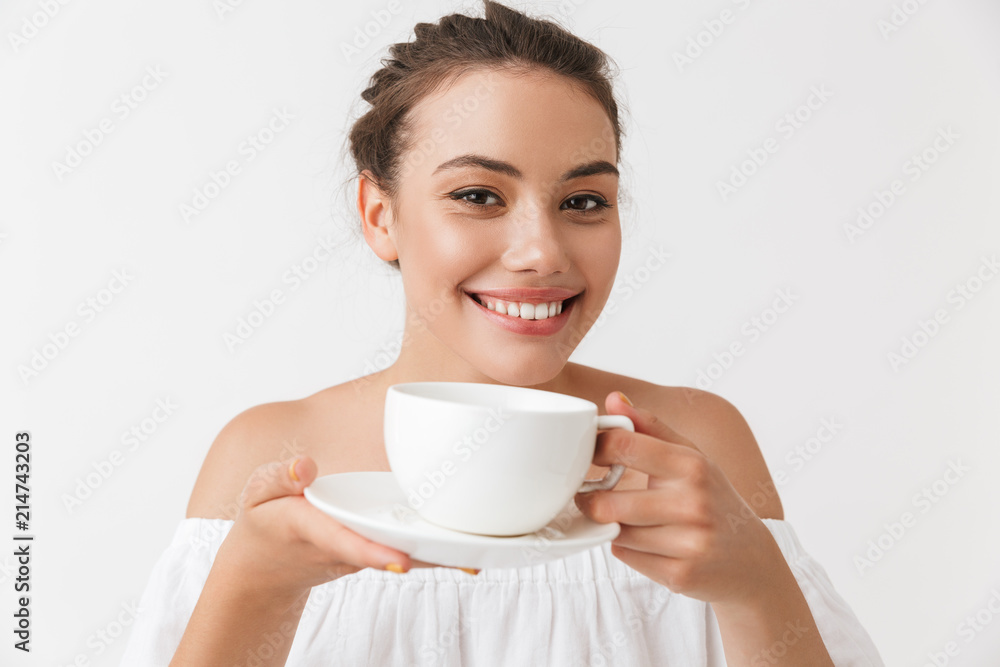 Portrait of a satisfied young casual brunette woman Portrait of a satisfied young casual brunette woman