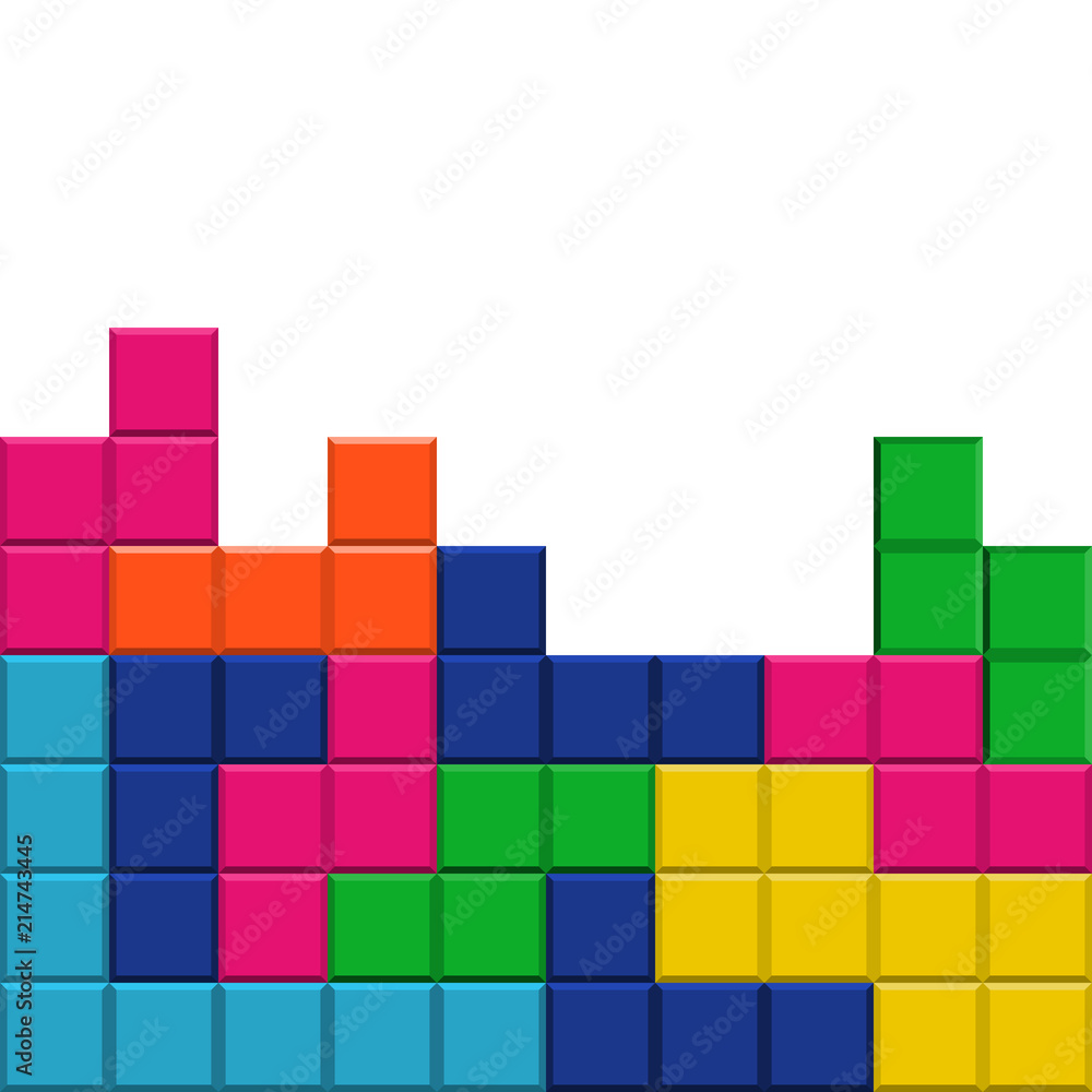 Cubes. Falling blocks style. Multicolored falling blocks blocks. Background  created from tetris game elements. Place for text. Game Brick Tetris  Template on White Background Stock Vector | Adobe Stock