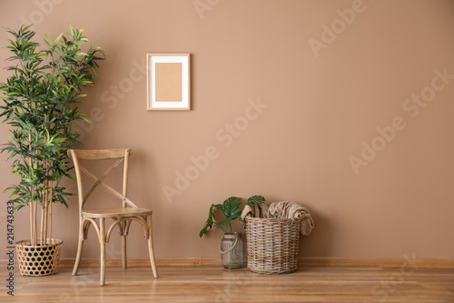 Wooden chair with wicker ba...
