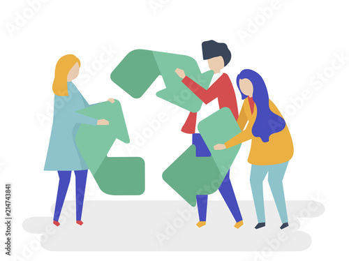 Character of people holding a recycle symbol illustration