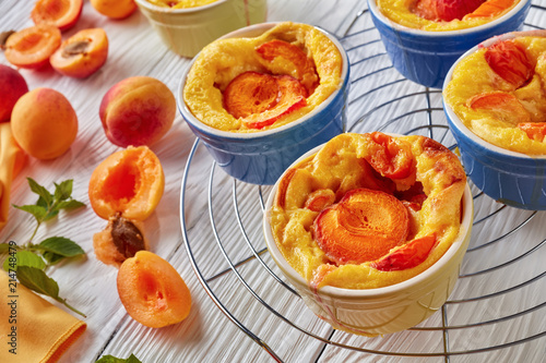 Baked apricot clafoutis placed on the wire rack