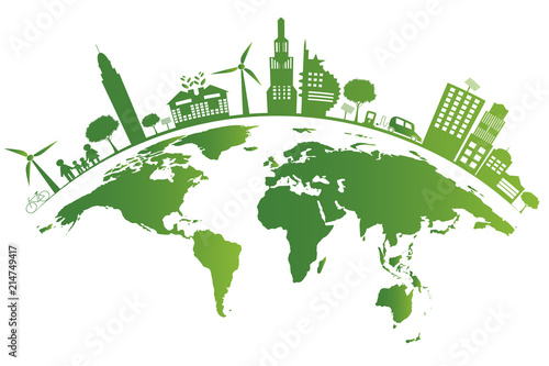 Ecology.Green cities help the world,earth with eco-friendly concept ideas.vector illustration