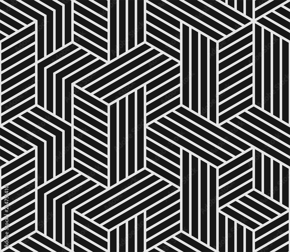 Abstract geometric pattern on vector black background with seamless