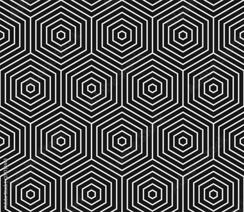 Abstract geometric pattern. Vector white background of seamless hexagon mosaic grid lines with black honeycomb pattern