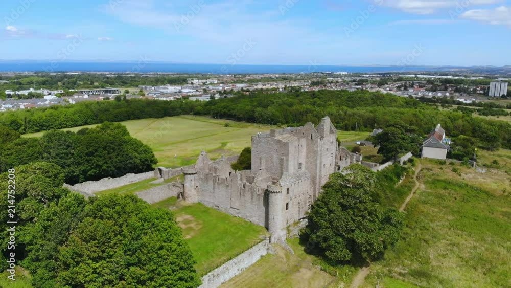 Aerial view over Craigmillar Castle and the city of Edinburgh Aerial view over Craigmillar Castle and the city of Edinburgh