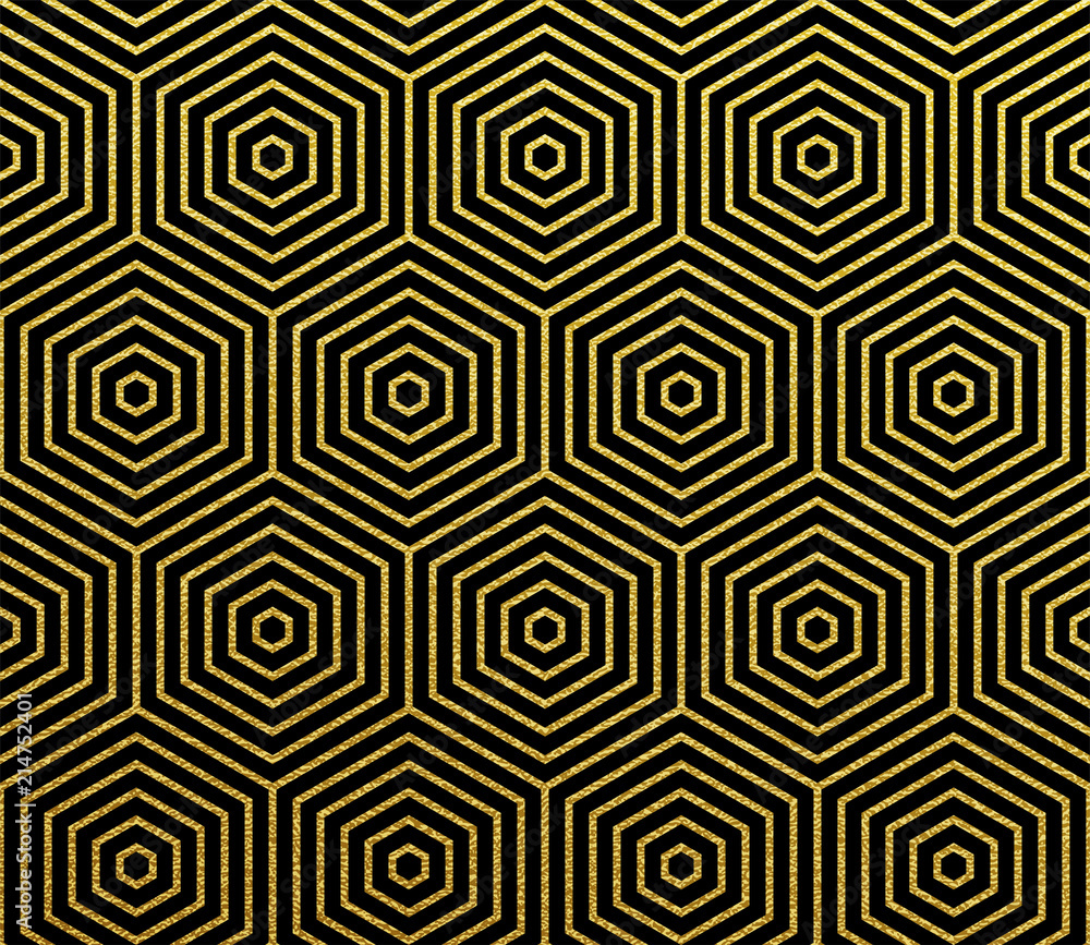 Abstract geometric glittery pattern vector background of golden seamless hexagon mosaic grid lines with gold honeycomb pattern Abstract geometric glittery pattern vector background of golden seamless hexagon mosaic grid lines with gold honeycomb pattern