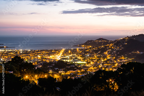 2018, JAN 1 - Wellington, New Zealand, The panorama landscape view of the building and scenery of the city at sunset. © Klanarong Chitmung