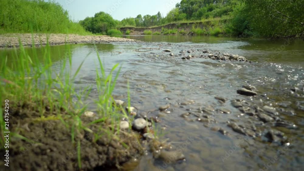 Clean river in nature. Movement of water in a small country river. Clean river in nature. Movement of water in a small country river.