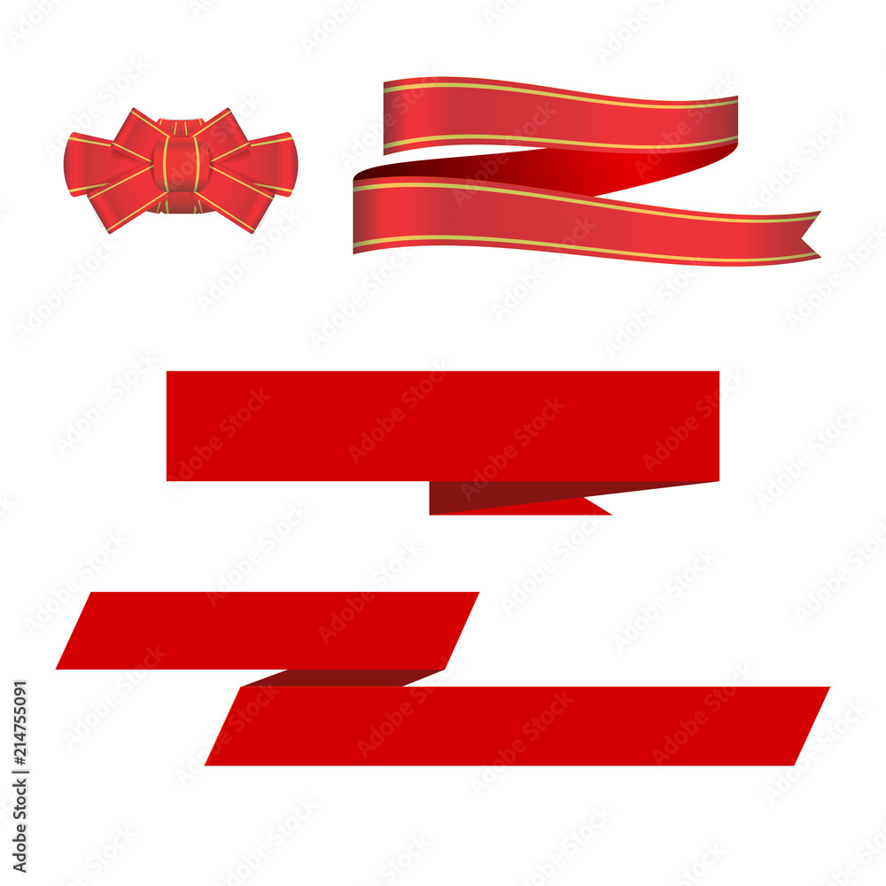 Red Ribbon, Bow and Ribbon Banners. Vector Design Elements Set for You Design Red Ribbon, Bow and Ribbon Banners. Vector Design Elements Set for You Design