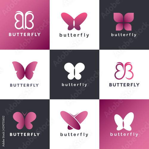 Set of vector butterflies. Vector logo design template.