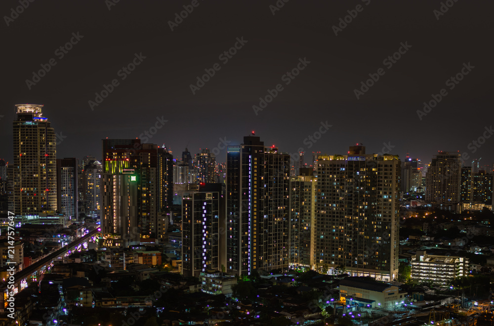 Modern buildings at night in urban city