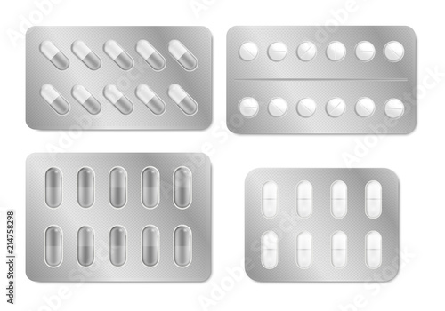 Realistic Detailed 3d Packaging for Drugs Set. Vector