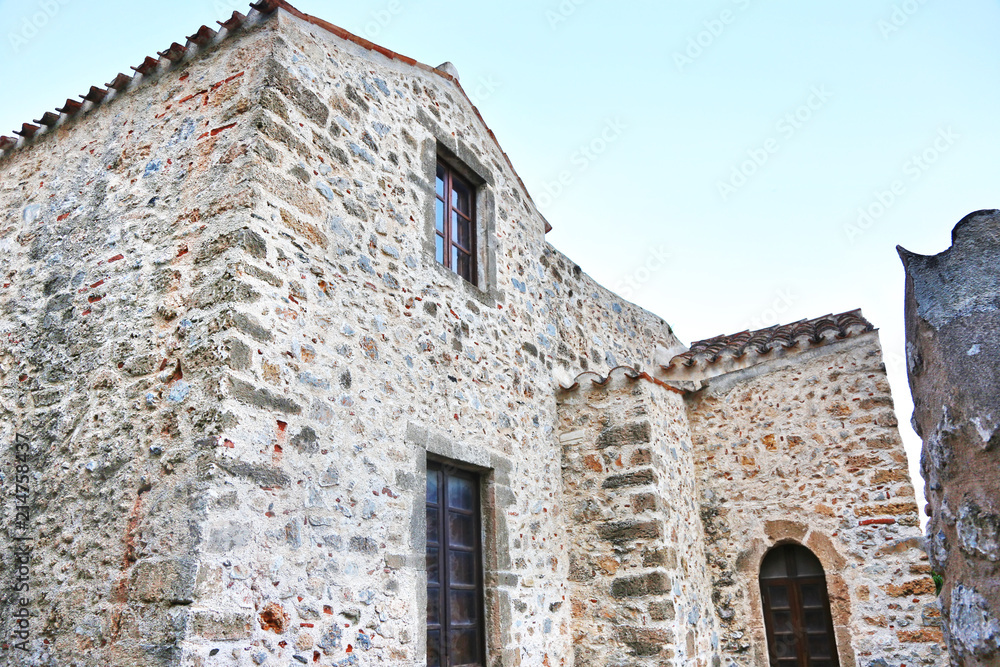 stone houses at the castle of Monemvasia Lakonia Peloponnese Greece