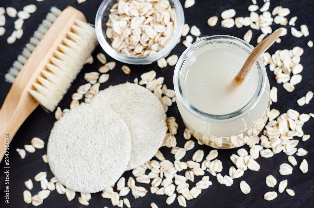 Homemade oatmeal face cleanser. DIY oatmeal milk or toner for natural skin care. Homemade oatmeal face cleanser. DIY oatmeal milk or toner for natural skin care.