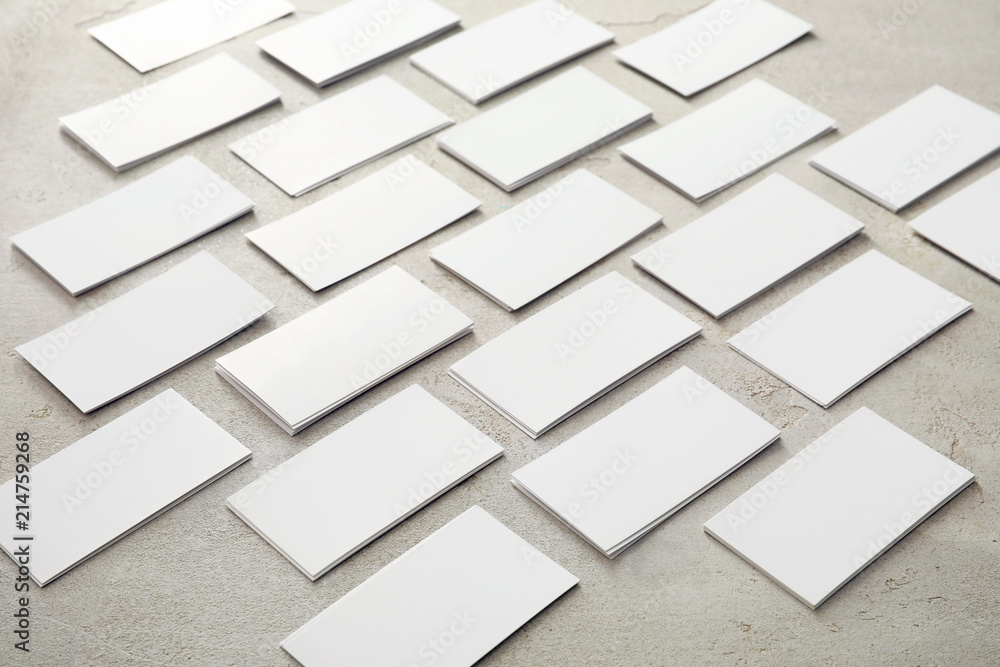 Blank business cards on light background