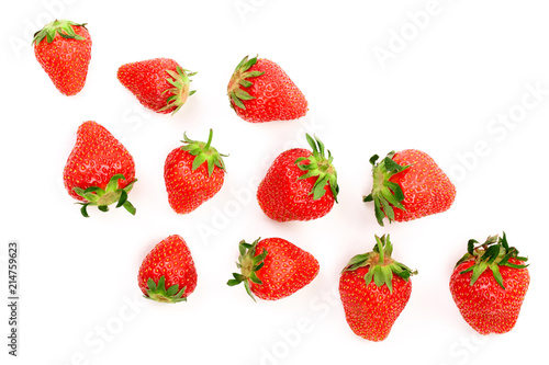 Strawberries isolated on white background. Top view. Flat lay pattern