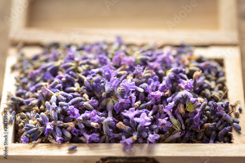 Lavender flower in a wooden box