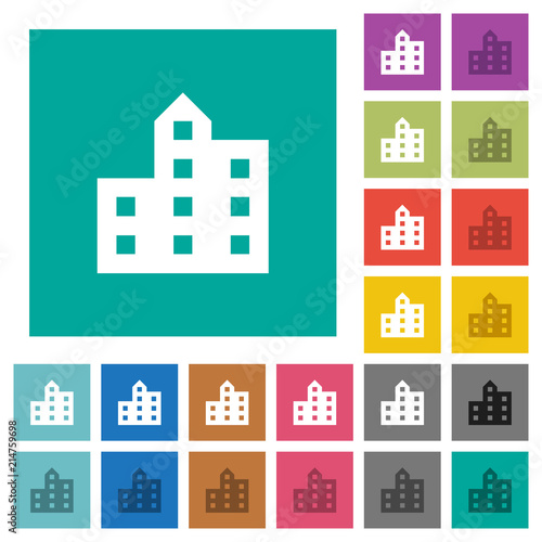 City silhouette square flat multi colored icons
