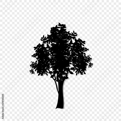 Black silhouette of leafed tree icon isolated on transparent background.