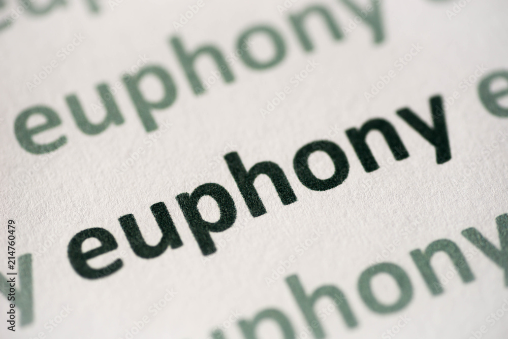 word euphony printed on paper macro