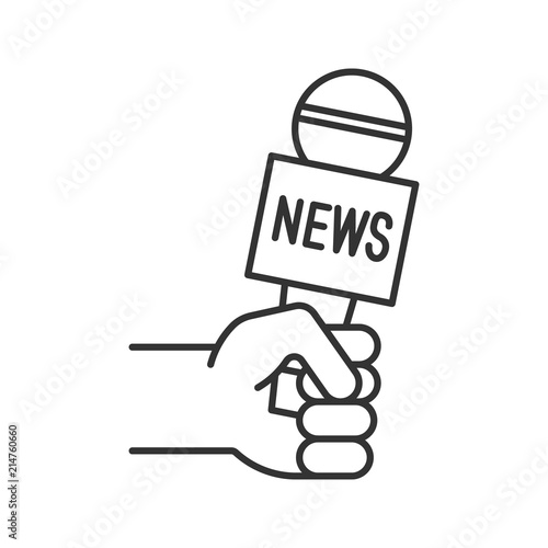 Journalist holding microphone linear icon