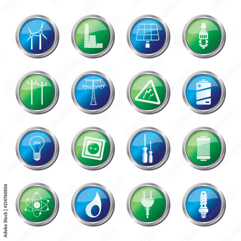 Electricity, power and energy icons over colored background - vector icon set Electricity, power and energy icons over colored background - vector icon set