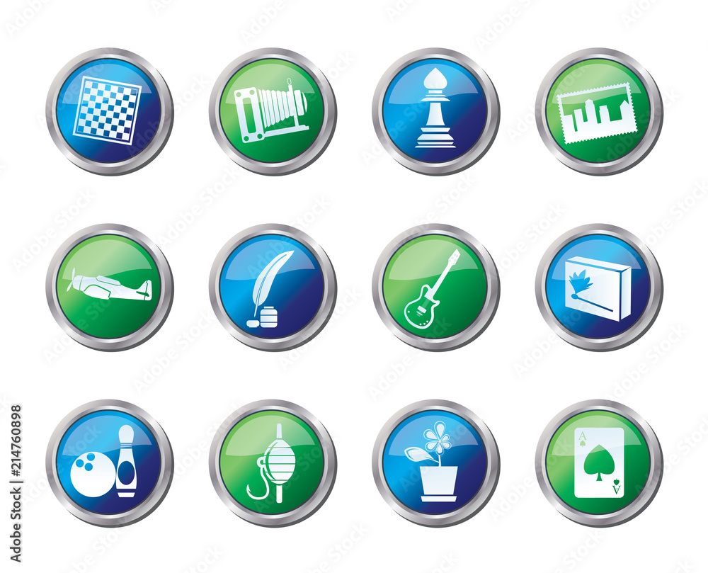 Hobby, Leisure and Holiday Icons over colored background - Vector Icon Set Hobby, Leisure and Holiday Icons over colored background - Vector Icon Set