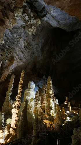 Stalagmites and stalactite nature stones under cave 