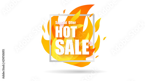Hot sale fire special price offer deal vector labels banner templates designs concept with flame. Vector illustration.