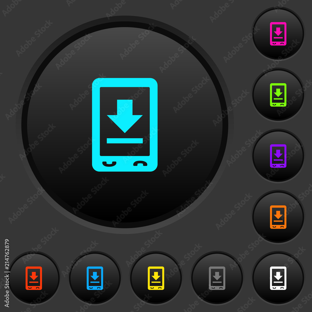 Mobile download dark push buttons with color icons Mobile download dark push buttons with color icons