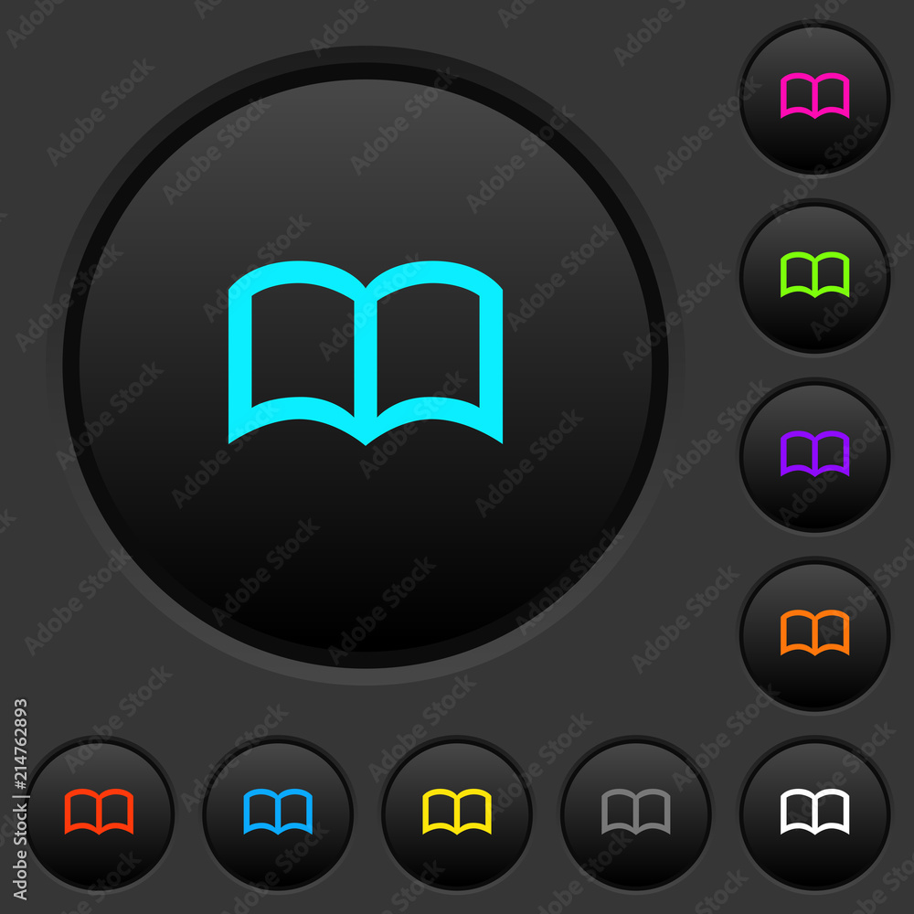 Open book dark push buttons with color icons Open book dark push buttons with color icons