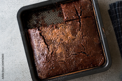 Square Juicy Chocolate Sponge Wet Cake with Sauce in Mold.