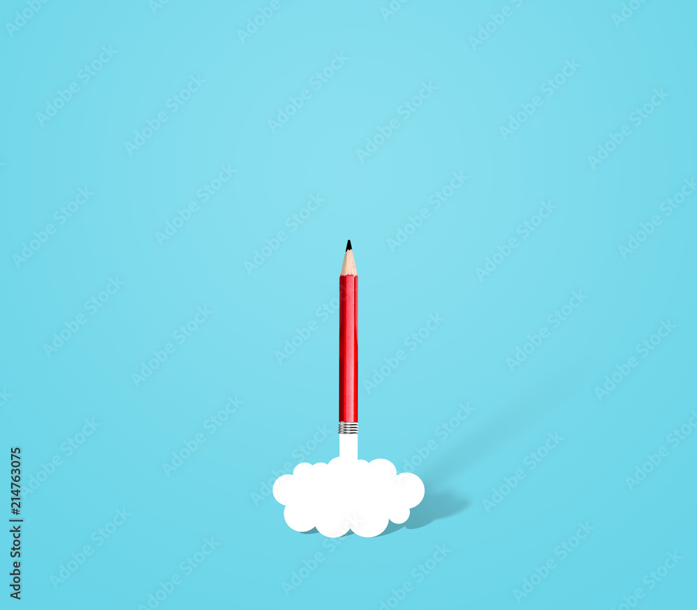 Fototapeta premium pencil rocket with smoke, idea and innovation
