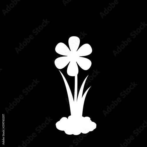 White silhouette of flower growing in soil isolated on black