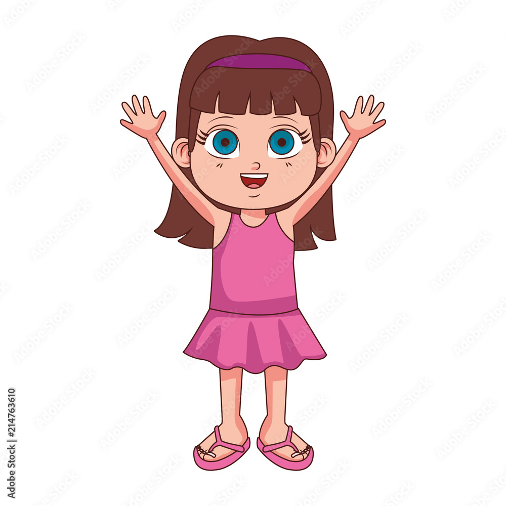 Beautiful girl with hands up cartoon vector illustration graphic design