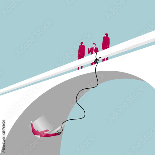 Bungee jumping from bridge. The background is blue.