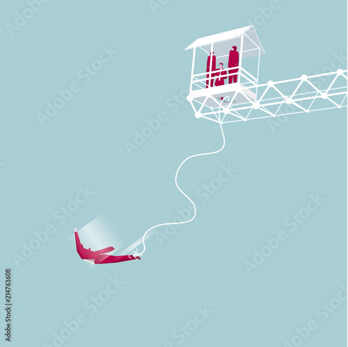 Bungee jumping from bridge. The background is blue.