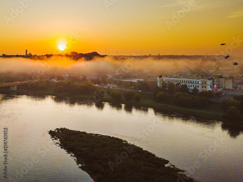 Autumm fog over Kaunas old town, Lithuania