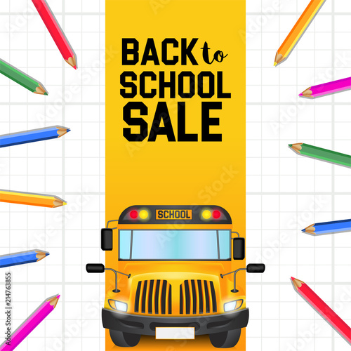 back to school sale with bus school and pencil color