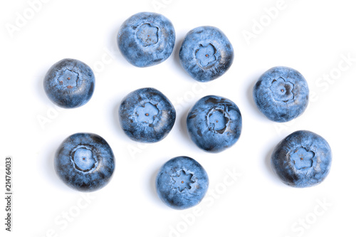 fresh ripe blueberry isolated on white background. Top view. Flat lay pattern