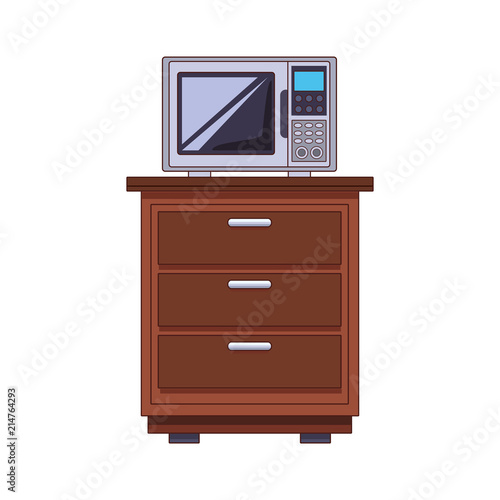 Microwave on cabinet vector illustration graphic design