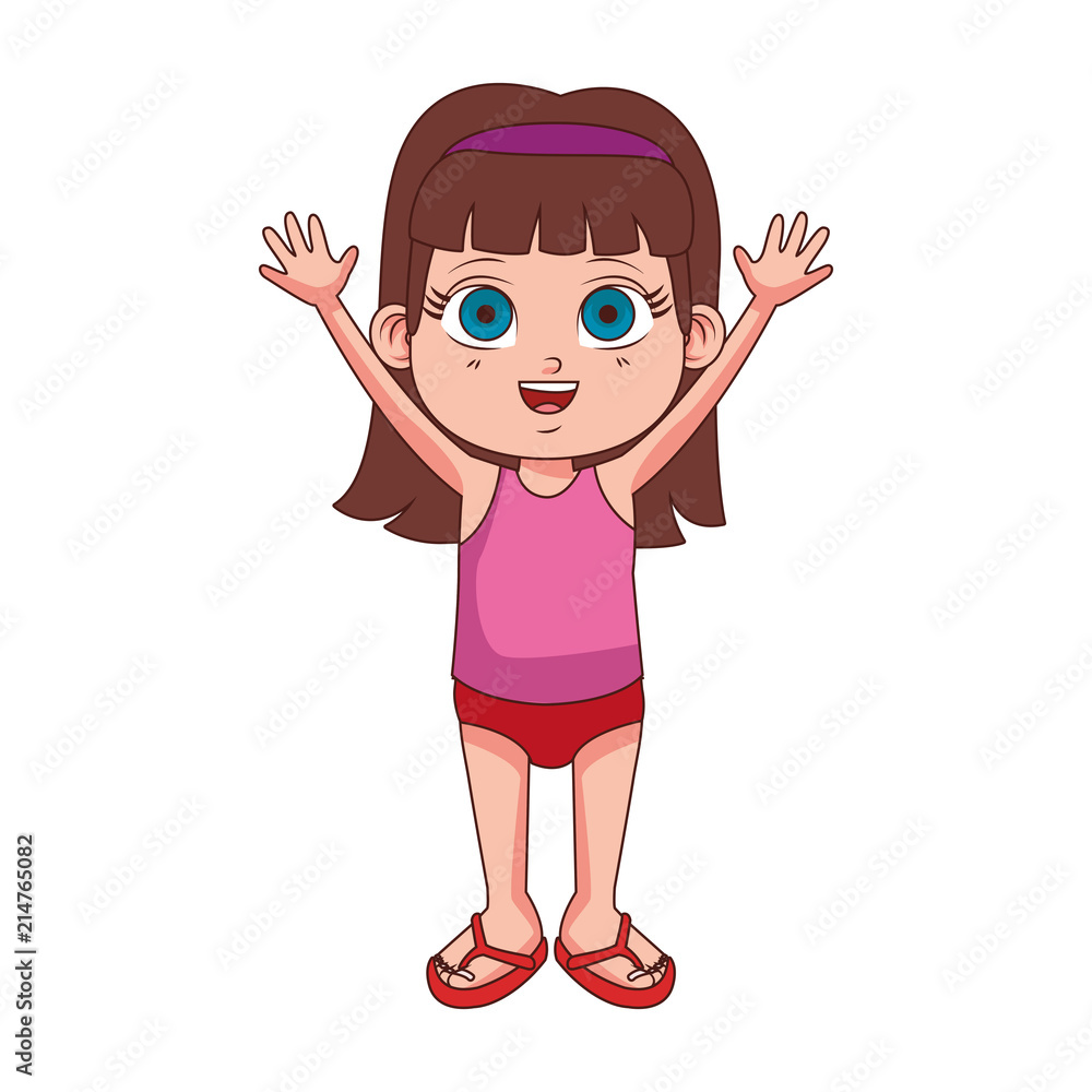 Beautiful girl with hand up cartoon vector illustration graphic design